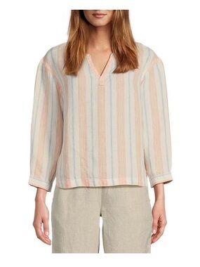 L.L. Bean Cream Tunic with Pastel Multicolor Stripes